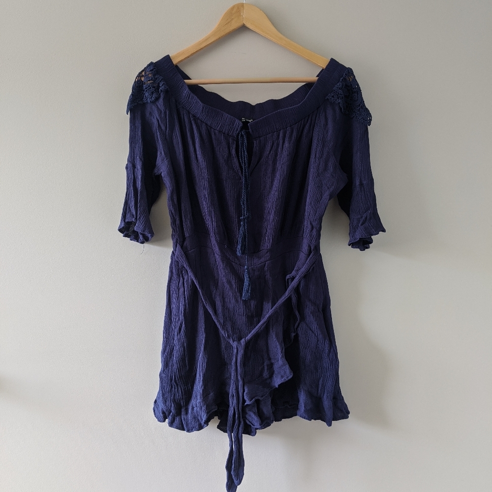Navy Off the Shoulder Romper